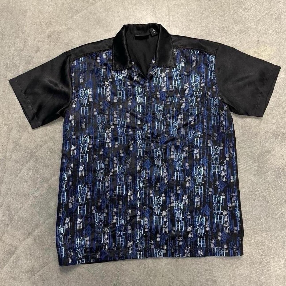 Men's Point Zero Blue Japanese Button Up Nylon Rayon Shirt Pimp Party Medium